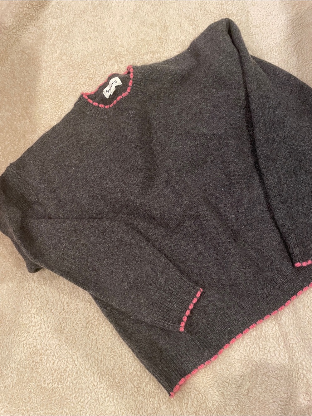Woman’s &merci dark gray Sweater with pink trim. Super soft.